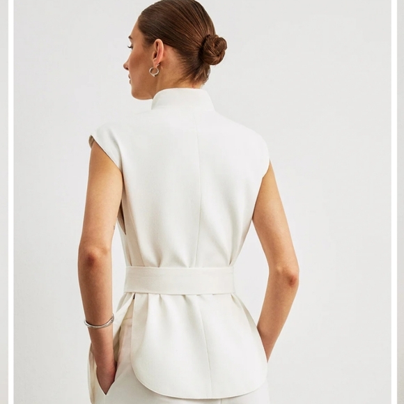 NWT Commense White Sleeveless Vest Top Blouse Tie Waist Belted Xs Old Money - Picture 4 of 10